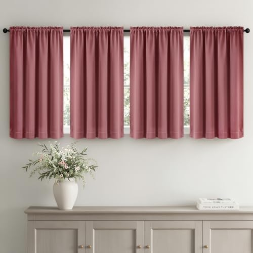 Image of MIULEE 4 Panels Short 36 Inch Blackout Kitchen Window Curtain Dusty Rose | Light Blocking, Cafe Curtains, Room Darkening Thermal Insulation, Privacy Protection, Half-Tier Curtains for Small Windows