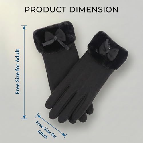 Image of Kraptick Women's Winter Woolen Gloves - Premium Thermal Fleece Lined Touchscreen Hand Warmer Gloves for Cold Weather, Cycling & Driving Soft Fur Cable Knit Elastic Mittens (Free Size, Purple Bow)-6