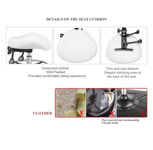 Image of Kaleurrier Adjustable Height Drafting Stool Drafting Chair with Backrest & Foot Rest,Swivel Rolling Stools for Work Studio Dental Office Salon Kitchen Counter Tall Home Desk Chairs (White)