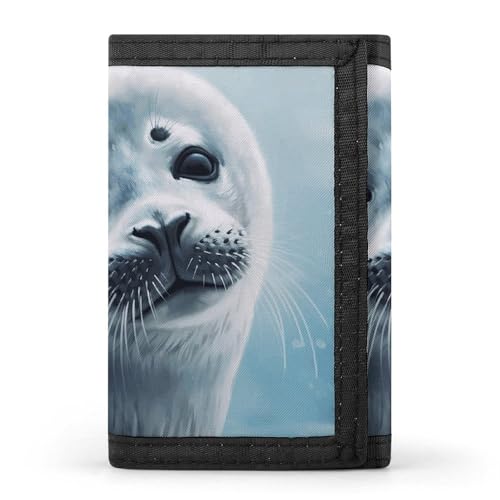 Harp Seal Painting Wallpaper Trifold Wallet for Men - Money Clip Slim Wallets with Multiple Card Slots Minimalist Small Front Pocket Wallet for Everyday Carry
