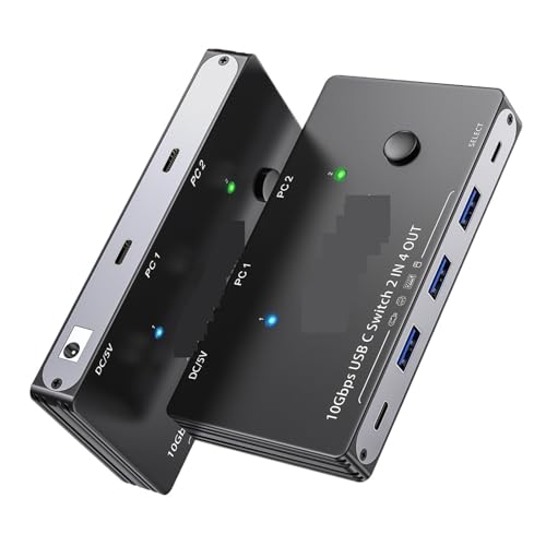 EDEDE Conmutador KVM, 10Gbps USB Switch 2 Computers Share 4 USB 3.2 Gen 2 Ports,USB Switcher Selector For PC Laptop Keyboard Mouse Webcam Port para Teclado de ratón de PC(C204 with Line)