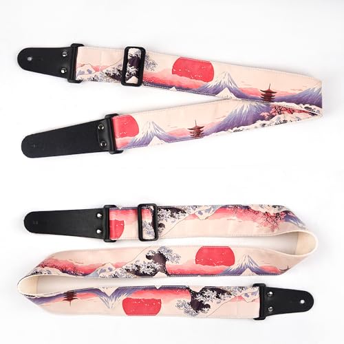 Image of Adjustable Guitar Strap Includes 2 Strap Locks & 2 Matching Picks & 1 Picks Holder & 1 leather Strap Button.
