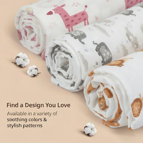 Image of Trance Home Linen Super Ultra Soft 100% Cotton Malmal Baby Swaddle Cloth,Soft Pure Cotton Sheets Baby Wrap Set for New Born Babies,New Born Swaddle Cloth(100x100 cm,Animals,Pack of 3),TC,200,Assorted