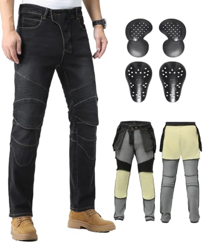 CTBQiTom Vaqueros de Moto para Hombre con Fibra de aramida y protección CE, Tejido Vaquero...