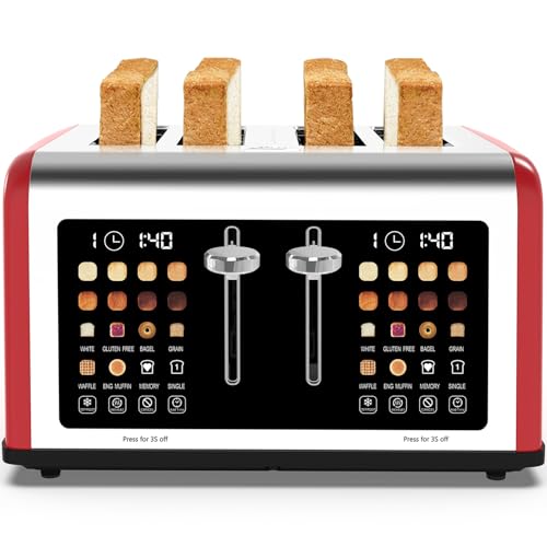 4 Slice Toaster Touch Screen, Stainless Steel Toasters Digital Timer, Dual Control Panel Toasters...
