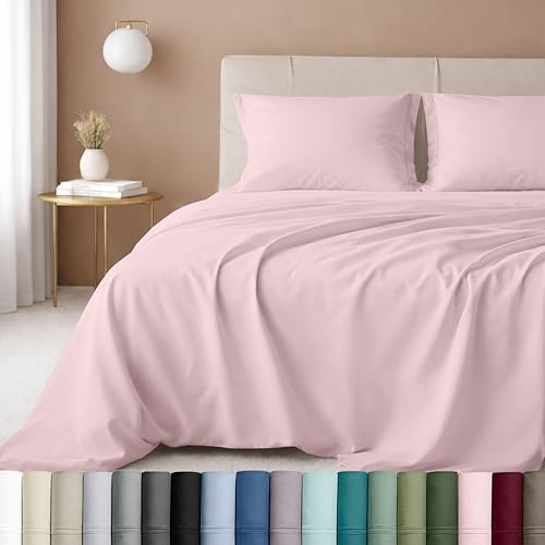 Image of California Design Den - Luxury Full Size Sheet Set - 100% Cotton, 600 Thread Count Deep Pocket Full Size Bed Sheets, Sateen Weave - Blush Pink