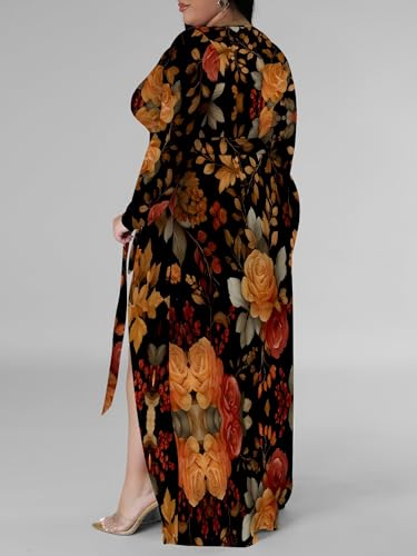 Image of PinkPatty Women's Plus Size Long Sleeve Maxi Dress Casual V Neck Slit Tie Waist Wrap Dresses for Party Cocktail
