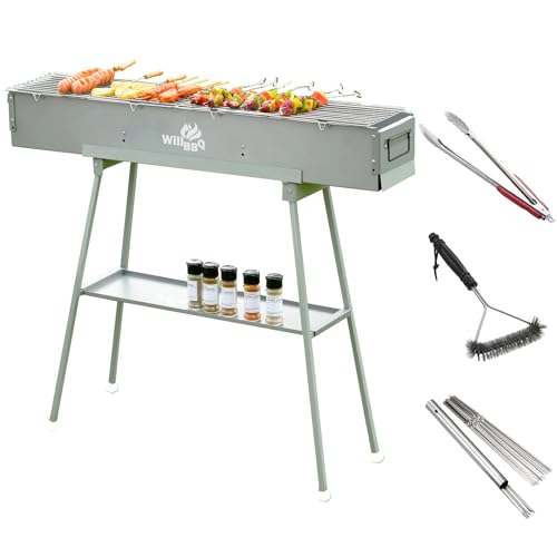 WILLBBQ Charcoal Grills Commercial Quality Portable Multiple Size Hibachi BBQ Lamb Skewer Folded Camping Barbecue Grill(39.4x7.1x5.1 inch With Accessories) - The Perfect Gifts for Grill Lovers