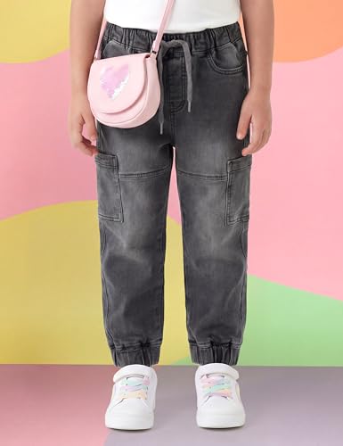 Image of Amazon Brand - Symbol Girls Cotton Rich Stretchable Jogger Jeans | Elasticated Waistband and Cuff | Casual Denim | Age 2-14 Years