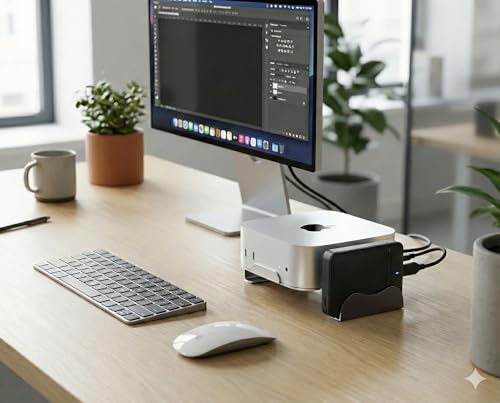 Image of CHEVIK 2026 Upgraded MiniMount Steel Stand for Mac mini M4 & M4 Pro with Power Button Extension, Improved Cooling Desktop Mount & Hard Disk Organizer Attachment