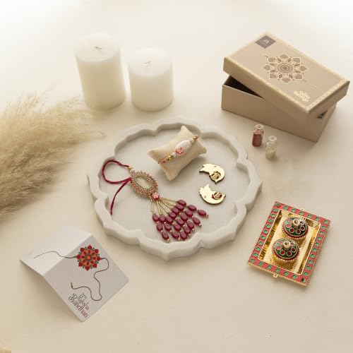 Image of Premium Handmade Designer Rakhi Set for Brother and Bhabhi Adjustable Couple Rakhi with Roli Chawal & Nariyal