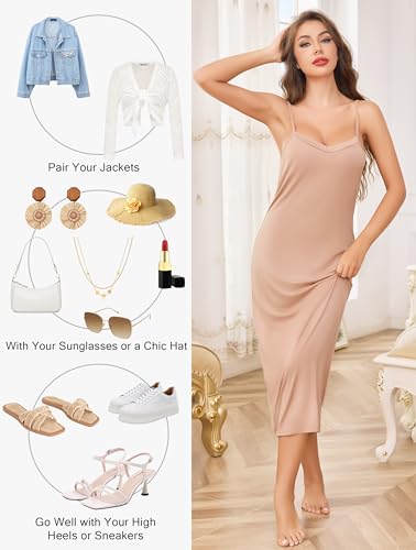 Image of Vlazom Women Full Slips Sexy Soft Slip Dress for Under Dress Spaghetti Strap Cami Slip Chemises V Neck Negligee S-3XL