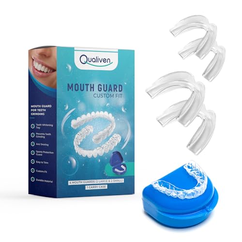 QUALIVEN Mouth Guard for Teeth Grinding, 4 Pack, Teeth Clenching Bruxism, Sleep Apnea Mouth Guard Perfect for Night Sleep, Anti Grinding Gum Shield for Adults and Kids