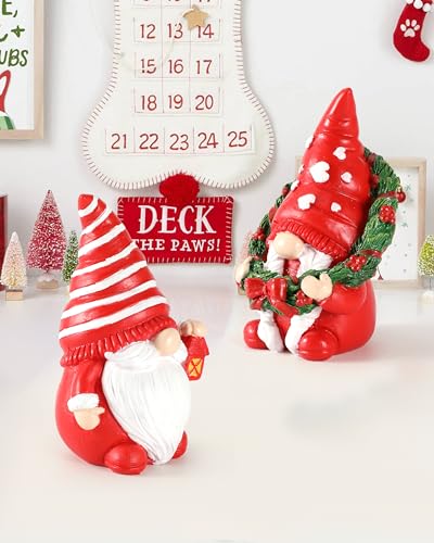 iStatue-Set-of-2-Resin-Christmas-Gnomes-43-Adorable-Hand-Painted-Tabletop-Tomte-Collectible-Figurines-Christmas-Decorations-for-Home-and-Garden-Xmas iStatue Set of 2 Resin Christmas Gnomes 43 Adorable Hand Painted Tabletop Tomte Collectible Figurines Christmas Decorations for Home and Garden Xmas