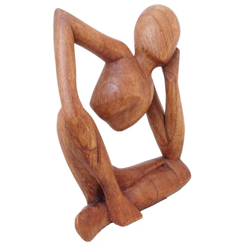 Escultura pensador en madera Suar, 12 pulg miniatura 2