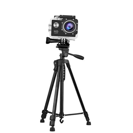 Raptas Combo Pack of 2 Items - 1080p Sports Waterproof Action Camera, 3366 Tripod Mobile & Camera Stand (1 Year Warranty)