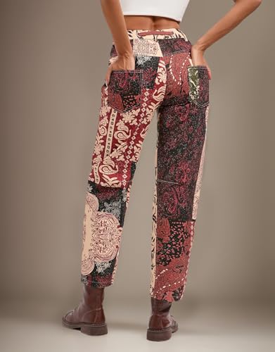 Kedera Womens Baggy Barrel Jeans Low Rise Drawstring Pants Wide Leg Mixed Print Denim Pant Boyfriend Loose Cropped Jeans2