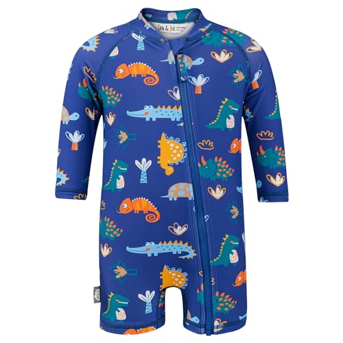 JAN & JUL One-Piece Toddler Boy Rash Guard with UV Protection (2T, Dino Buddies)