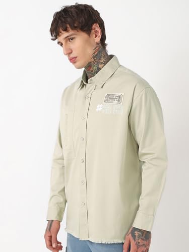 Chemise typographie crème style oversize et coupe ample XXL