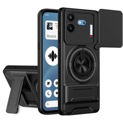 Image of AESTMO Nothing Phone 4B 5G Back Cover | Armor Camera Slider 360 Degree Rotating Finger Ring Holder Case with Bracket Stand Back Case Cover (Compatible with MagSafe Accessories) (Black)