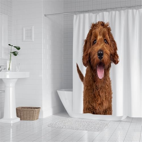 Cortina de Ducha 180x200 cm, Cortina Ducha Marrón Patrón Diseño, Perro Shower Curtain con 12 x Plástico Ganchos, Dobladillo Ponderado, Impermeable,Lavable a Máquina,Home Baño Decor,Regalo Mujer YL-351