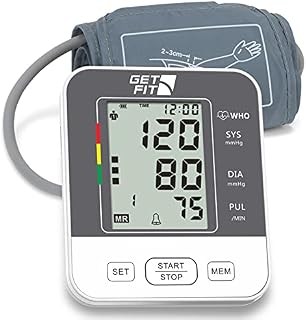 Get Fit Blood Pressure Monitor for Home Use - Medical Upper Arm Blood Pressure Machine Reader - Pulse Rate Monitor - 2x99 Memory - Large Adult Cuff - LCD Display Sphygmomanometer - Navy - 35-52cm