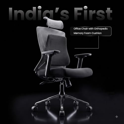 Image of ValorX USA Summit 2026 Ergonomic High Back Office Chair | Orthopedic Memory Foam Back Cushion | Smart Tilt-Lock Mechanism | Breathable Italian Mesh | 3D Armrest | 3 Year Warranty | Black & Grey