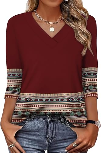 Image of XIEERDUO 3 /4 Length Sleeve Womens Tops V Neck T Shirts Summer Clothes Basic Blouses Dressy Casual 2026 Spring Outfits
