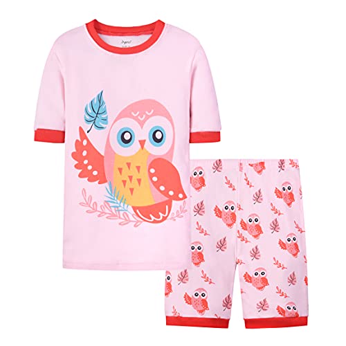 Joyond Girls Summer Cotton Pajamas 4 Piece Snug-Fit Sleepwear Size 10 for Toddler Clothes Kids Short Sleeves Owl & Flamingo Pjs Set — view 2
