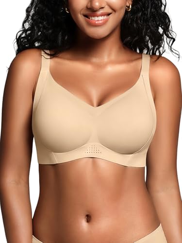Image of Full Coverage Jelly Bras for Women No Underwire - Wireless Seamless Plus Size Bra, Supportive T-Shirt Bralette for Older