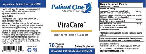 Patient One Viracare™ I Herbla Supplement For Fast-Acting, Short-Term Upper Respiratory Health Support* I Andrographis, Eleuthero, Echinacea, & Holy Basil (70 Capsules) #TOP1