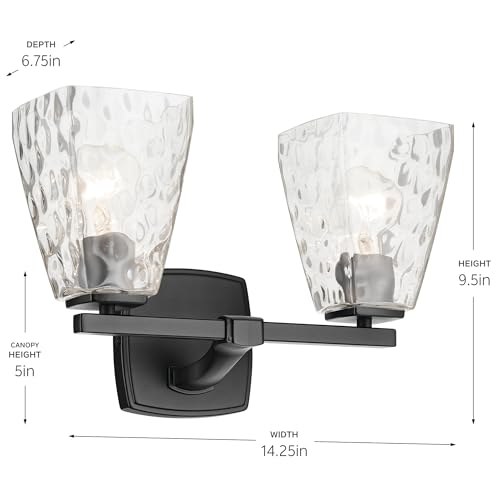 Image of Kichler Marant 2-Light Bathroom Vanity Light Fixture with Clear Water Glass in Black, Modern Wall Mount Light for Powder Room Over Mirror (14.25 x 9.5 in), 55215BKWTR