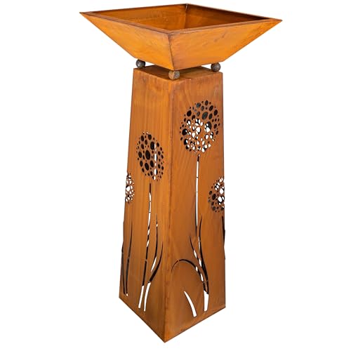 Rostikal Pflanzsäule Pusteblume 120 cm - inkl. Abnehmbarer Dekorative Pflanzschale - Hochwertige Gartensäule und Wetterfeste Edelrost Deko für Garten...