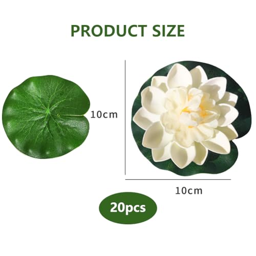 Seerosen Künstlich 20 Stück,Teichpflanzen Miniteich,Schwimmende Blumen,Wasserlilie Pflanzen,schwimmpflanzen miniteich,Künstliche Blumen White Lotus,Schwimmende Teichdeko für Gartenterrasse Dekoration