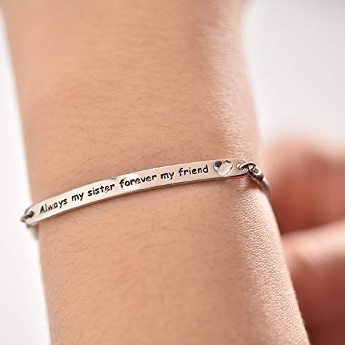 AOBOCO Sterling Silver Sister Bracelet Embellished with Crystals from Austria, Always My Sister Forever My Friend, Inspirational Christmas Anniversary Birthday Jewelry Gifts for Sister Best Friend2