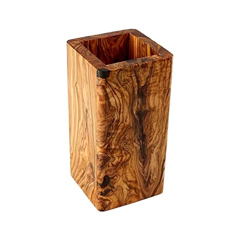 Cleminson Olive Wood Utensil Pot/Holder, 15 cm Tall, Made in Tunisia Cover