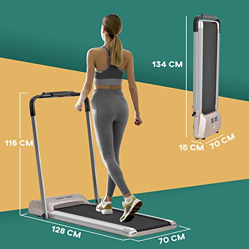 HOMCOM Elektrisches Laufband mit LCD Display, Faltbares Fitnessgerät, 1-10 Km/h, Stahl, Schwarz+ Grau+Champagner, 70 x… – Bild 4