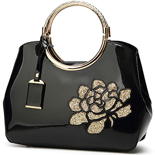 Sac à main en cuir verni floral XingChen avec poignée en métal rigide