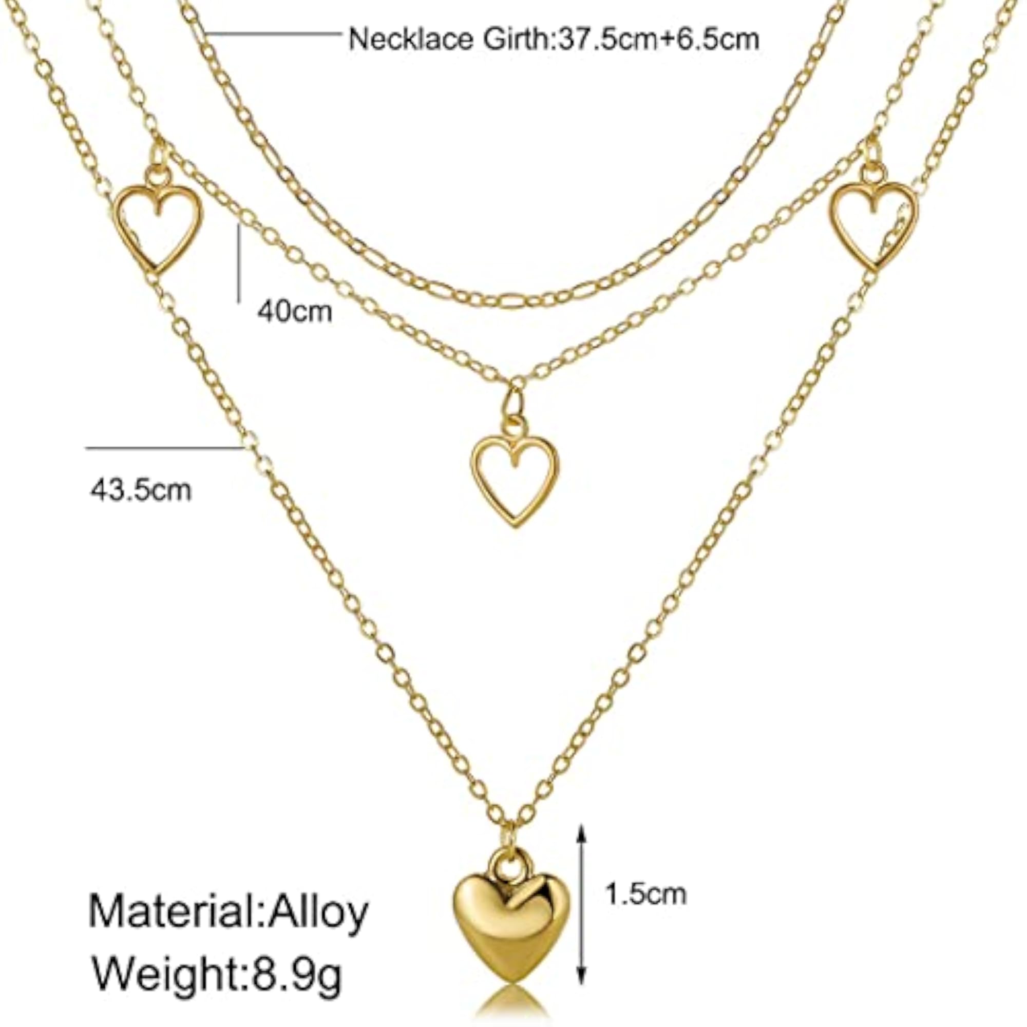 Layered Necklace with Plated Hearts