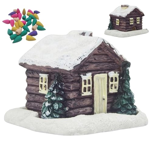 Log Cabin Kit, Log Cabin Incense Burner, Christmas Incense Burner Small Resin Village Houses Xmas Tree Home Chimney Aromatherapy Diffuser Decorations, Christmas Village Houses