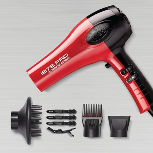 Kiss 1875 Watt Pro Tourmaline Ceramic Hair Dryer, Styling Edition, 3 Heat Settings, 2 Speed Settings, Cool Shot Button, 7 Blow Dryer Accessories Included, 2-Year Warranty - Red - Image 4