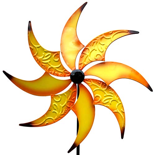 GeKi Trend Windrad Schmiedeeisen Metall Vintage Garten Deko Windmühle Windspiel Gartenstecker 48 cm Flügel x 150 cm groß bunt gelb kugelgelagert Cover