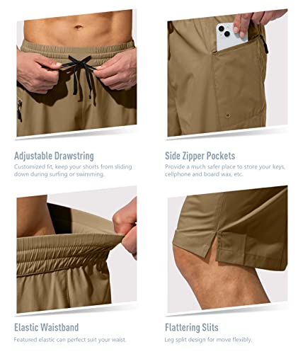 Image of Men's Swim Trunks Quick Dry Board Shorts with Zipper Pockets Beach Shorts Bathing Suits for Men - No Mesh Liner