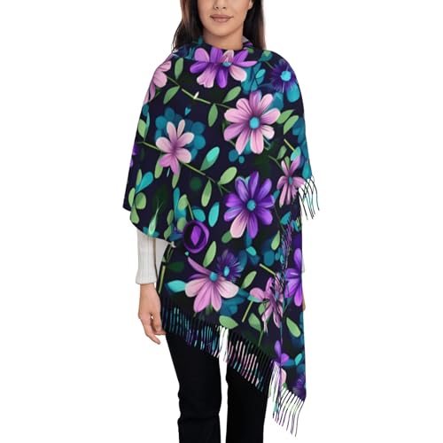 Foulard à pompons imprimé camélia violet écharpe d'hiver châle noir doux