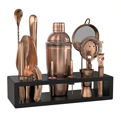 Highball & Chaser 13-Piece Cobbler Cocktail Shaker Set Matte Copper Stainless Steel Bartender Kit For Home Bar Cocktail Set Laser Engraved Cocktail Tools Plus E-Book with 30 Different Cocktail Recipes