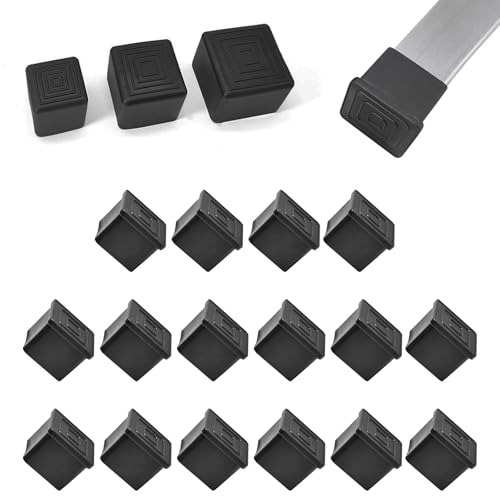 BOPOREAE 16 Pcs 1-1/4" x 1-1/4" Black Square Rubber Chair Leg Caps