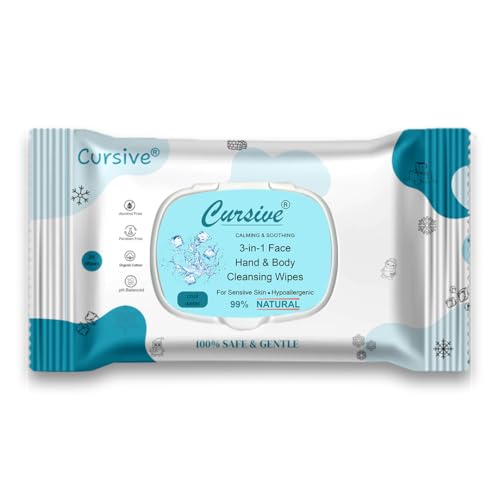 Image of Cursive Face, Hand & Body 99% Natural & Safe - Alcohol-Free, Hypoallergenic And Dermatologically Tested For Sensitive Skin, Travel Friendly Skin Soft And Moisturized Cleanses Dirt, Sweat, Impurities Without Irritation (Pack of 2)