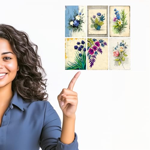Image of SiddArtify Floral Wall Art Prints Set - Botanical Flower Poster Decor for Living Room Bedroom Office - Set of 2-4x6 Inch - Board (Pack of 6) - Sticker (Pack of 6)