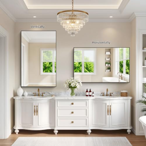 Image of DESBING Black Bathroom Mirror for Wall, 30x48 Inch Rectangle Mirrors with Metal Frame, Modern Vanity Wall Mirror Decor for Entryway Hangs, Bathroom, Living Room Horizontal or Vertical