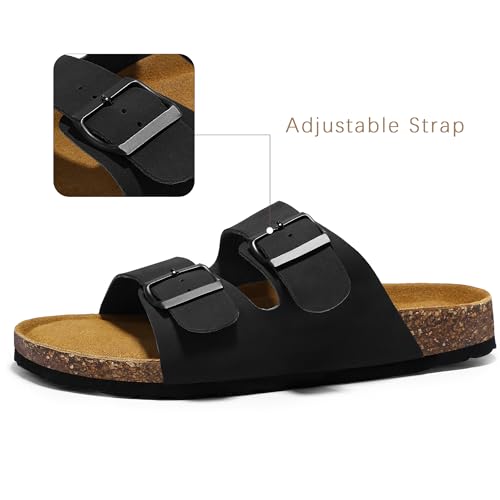 HOMETRUE Mens Sandals Cork Footed Flat Mens Slides Sandals Adjustable Buckle Straps Durable Sandals for Men3